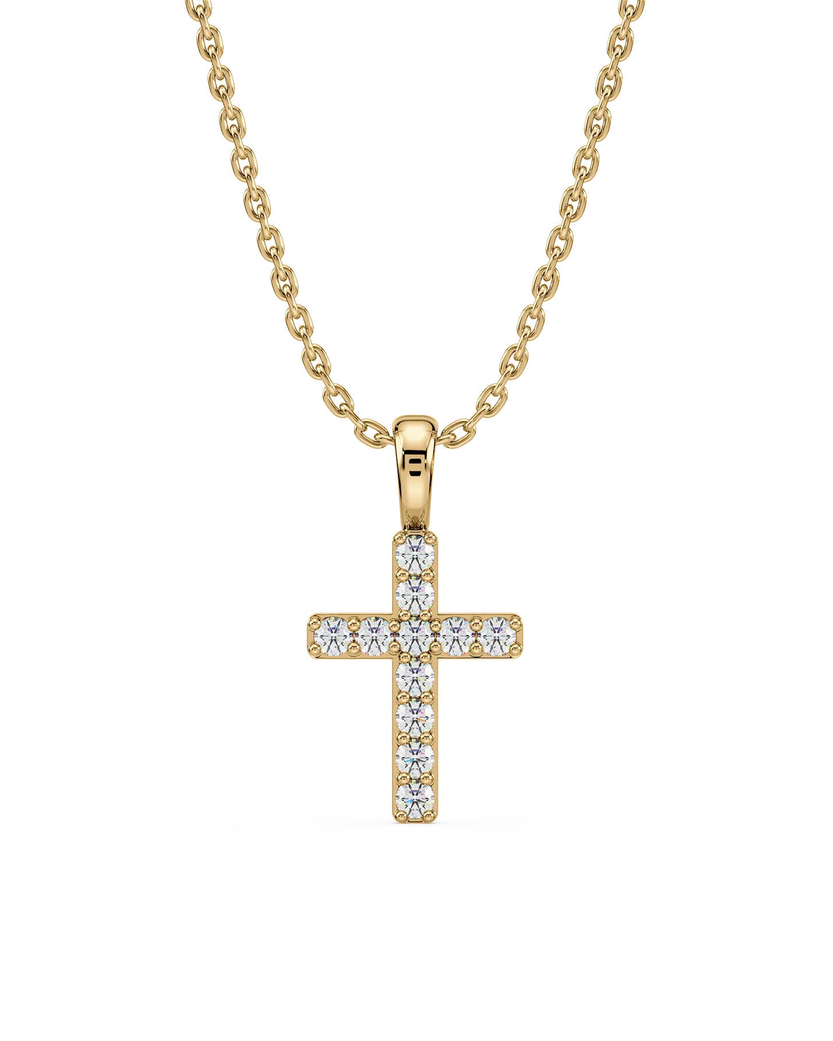 Cross 14K Gold Necklace w. Diamonds