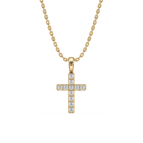Cross 14K Gold Necklace w. Diamonds