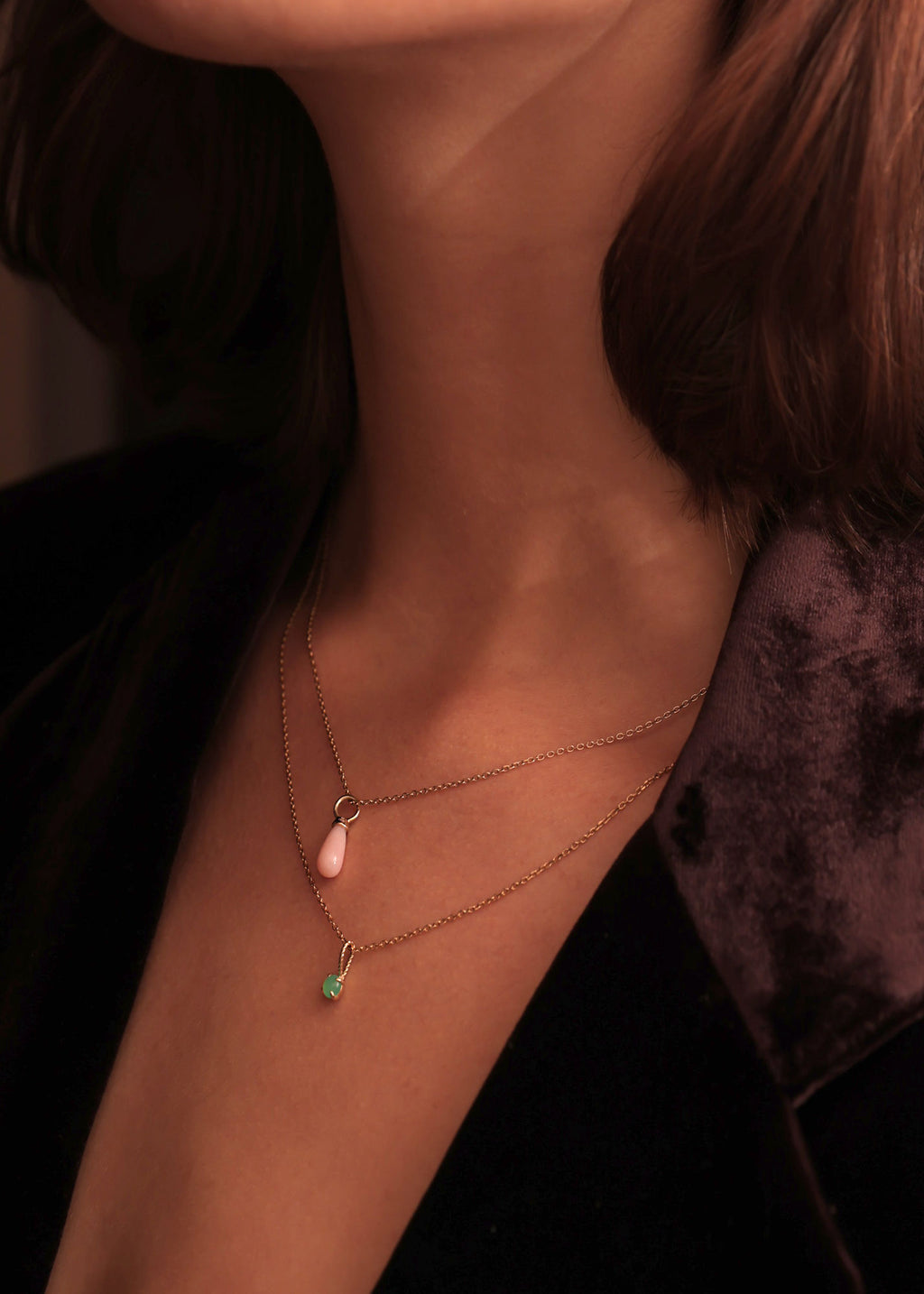 Drop 10K Gold Pendant w. Pink Opal