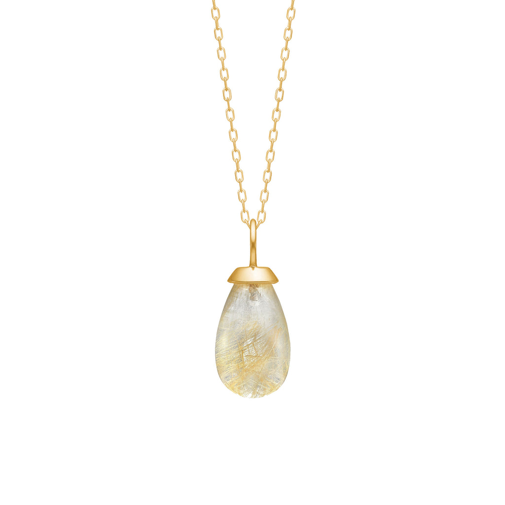 Drop 10K Gold Pendant w. Golden Rutile Quartz