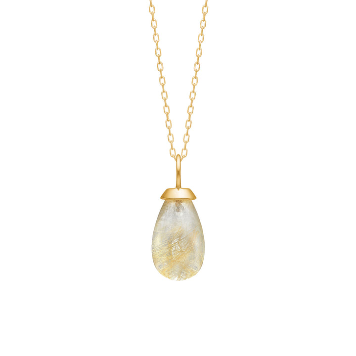 Drop 10K Gold Pendant w. Golden Rutile Quartz