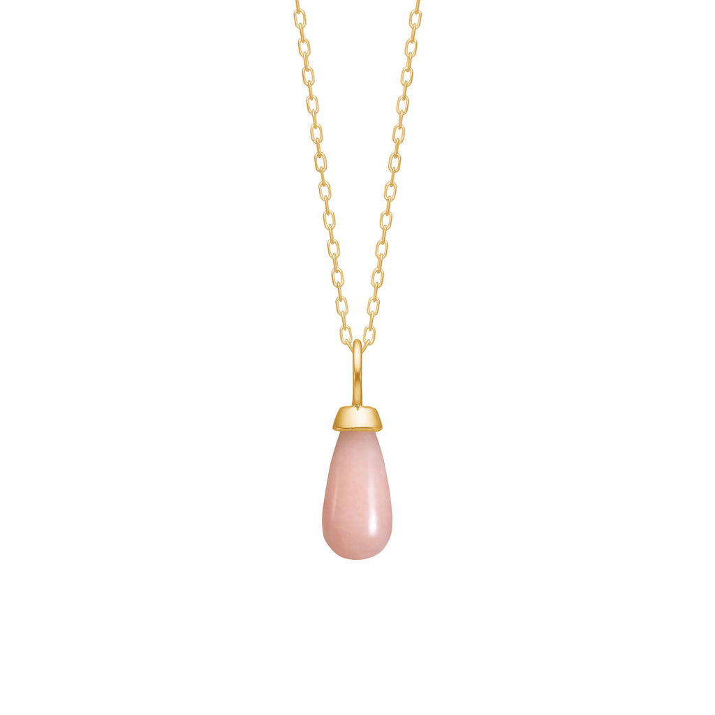 Drop 10K Gold Pendant w. Pink Opal