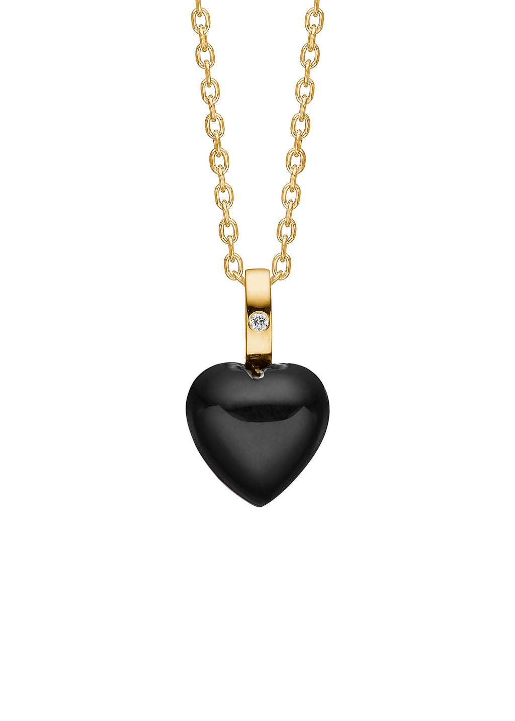 Heart 10K Gold Pendant w. Black Agate & Diamond