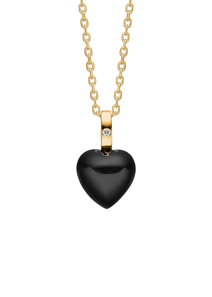 Heart 10K Gold Pendant w. Black Agate & Diamond