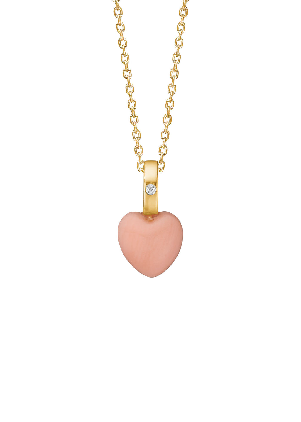 Heart 10K Gold Pendant w. Pink Coral & Diamonds