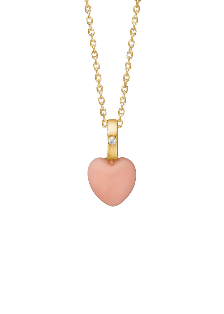 Heart 10K Gold Pendant w. Pink Coral & Diamonds