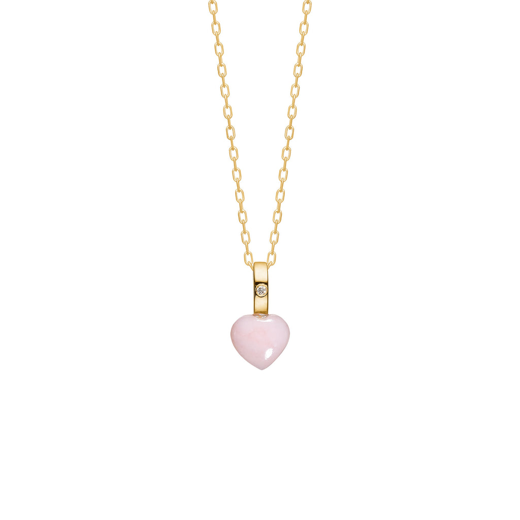 Hjerte 10K Guld Vedhæng m. Pink Opal & Diamant