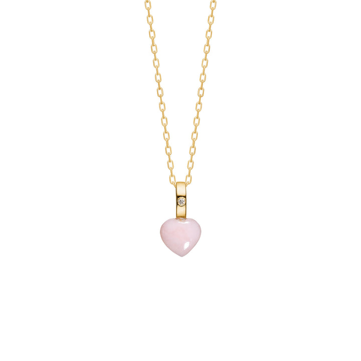 Heart 10K Gold Pendant w. Pink Opal & Diamond