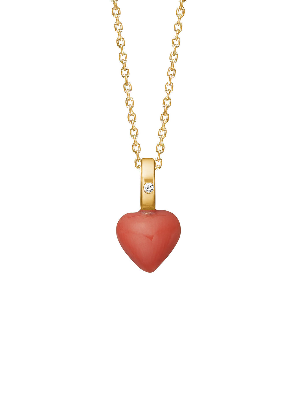 Heart 10K Gold Pendant w. 6mm Red Coral & Diamond