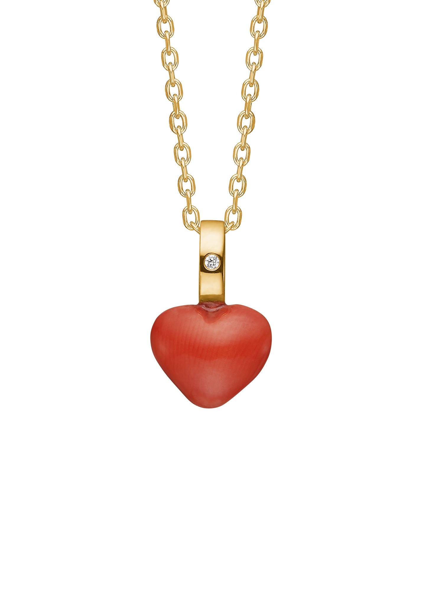 Heart 10K Gold Pendant w. 8 mm Red Coral & Diamonds