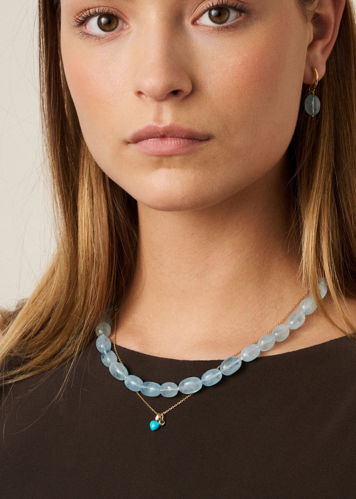 Heart 10K Gold Pendant w. Turquoise & Diamond