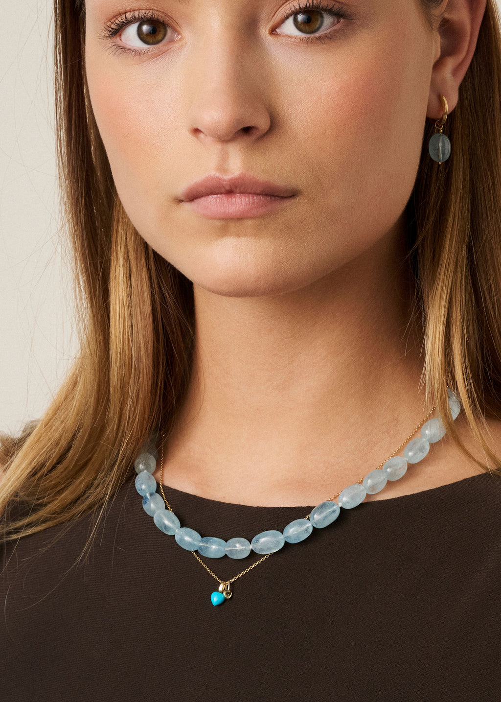 Heart 10K Gold Pendant w. Turquoise & Diamond