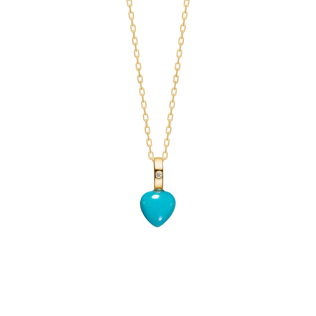 Heart 10K Gold Pendant w. Turquoise & Diamond