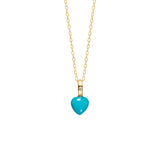 Heart 10K Gold Pendant w. Turquoise & Diamond