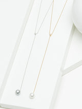 Y 18K Gold Necklace w. Diamond & Freshwater Pearl