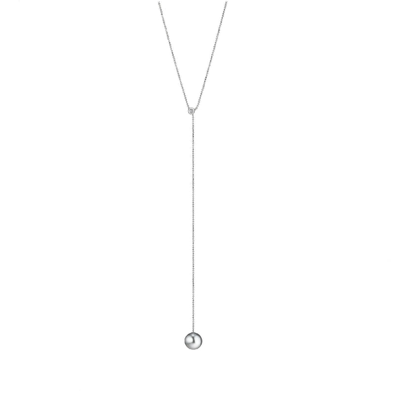 Y 18K Whitegold Necklace w. Diamond & Tahiti Pearl