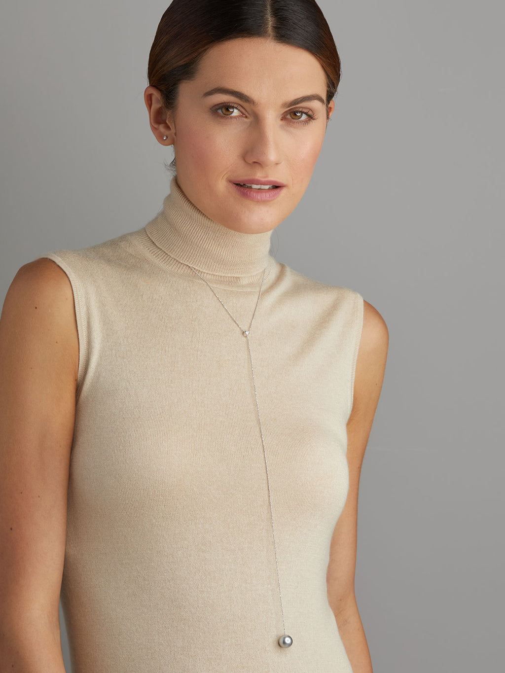 Y 18K Whitegold Necklace w. Diamond & Tahiti Pearl