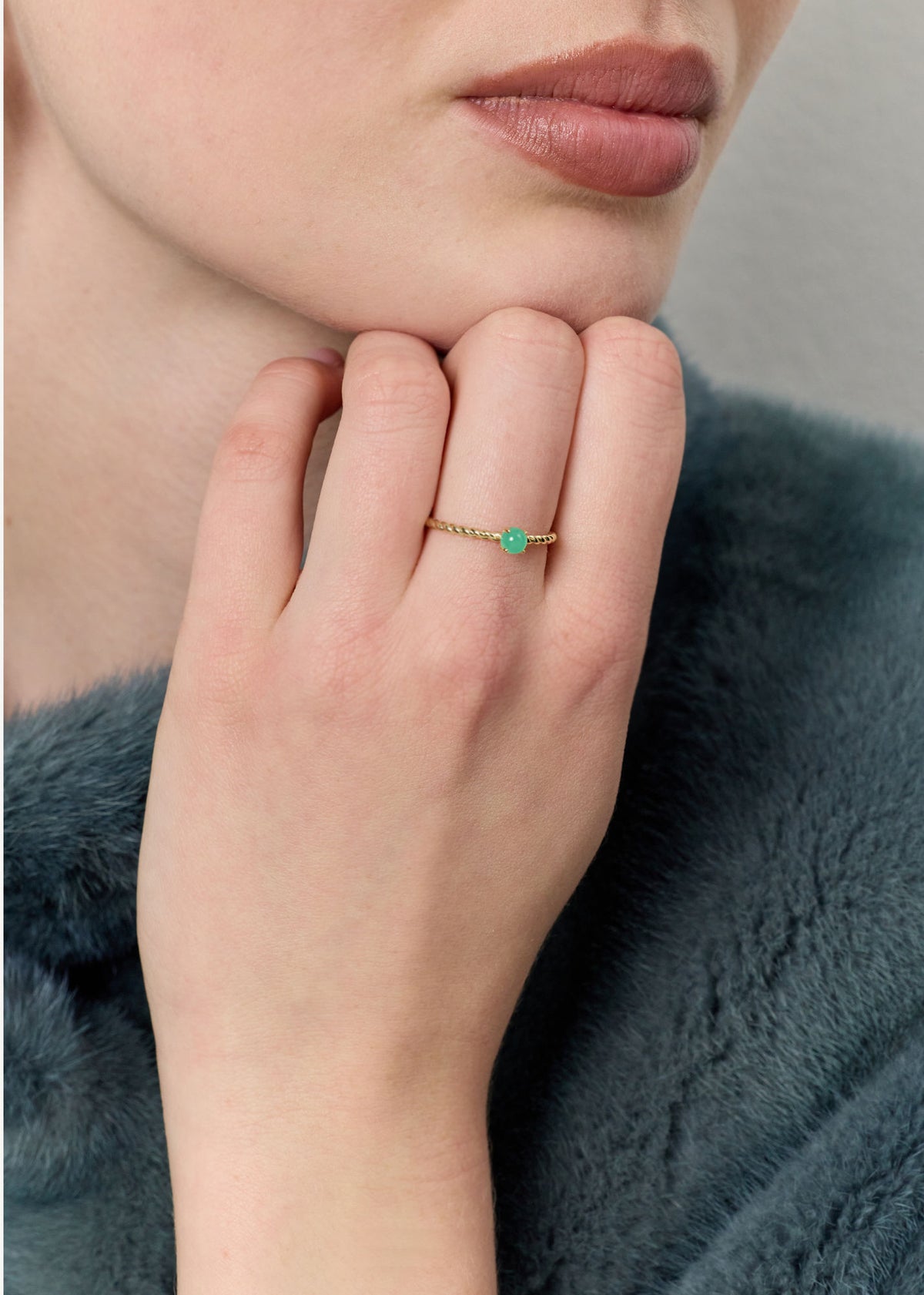 Mini Bubble 10K Guld Ring m. Krysopras