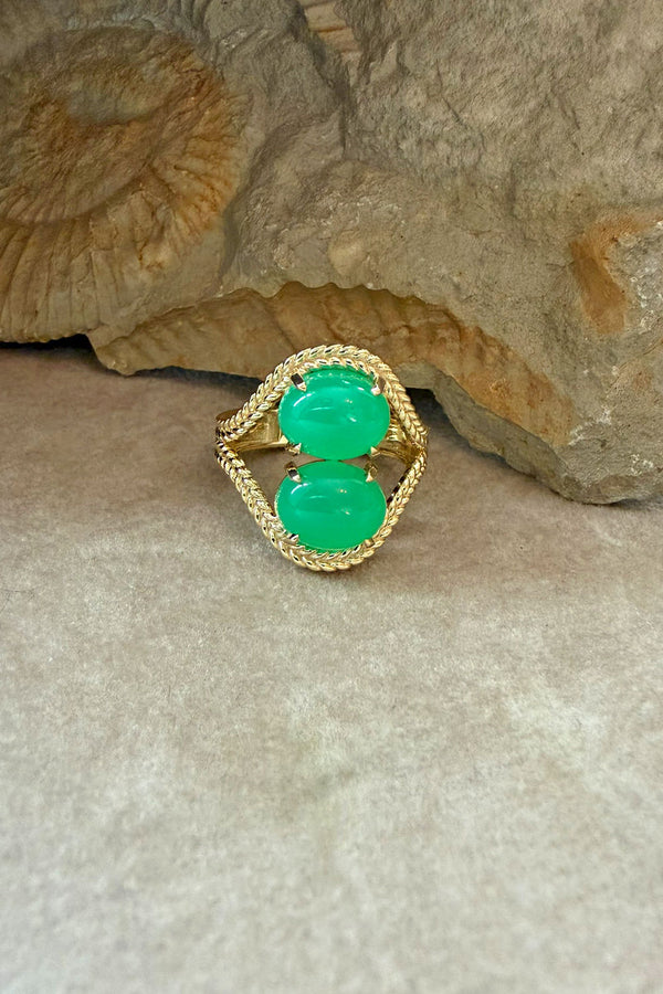Double Bubble 10K Gold Ring w. Chrysoprases