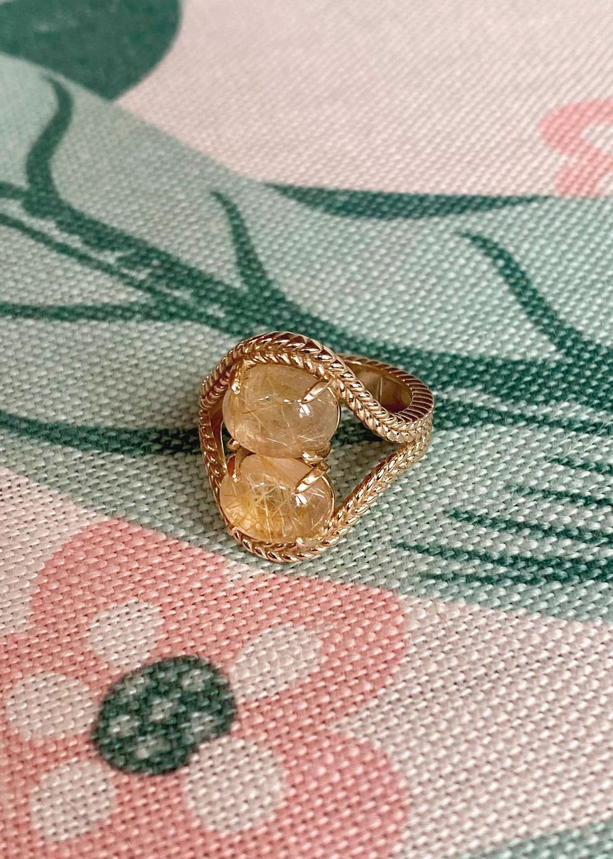 Double Bubble 10K Guld Ring m. Gylden Rutilkvarts