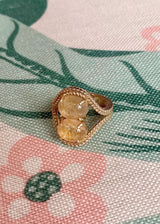 Double Bubble 10K Gold Ring w. Golden Rutilated Quartz