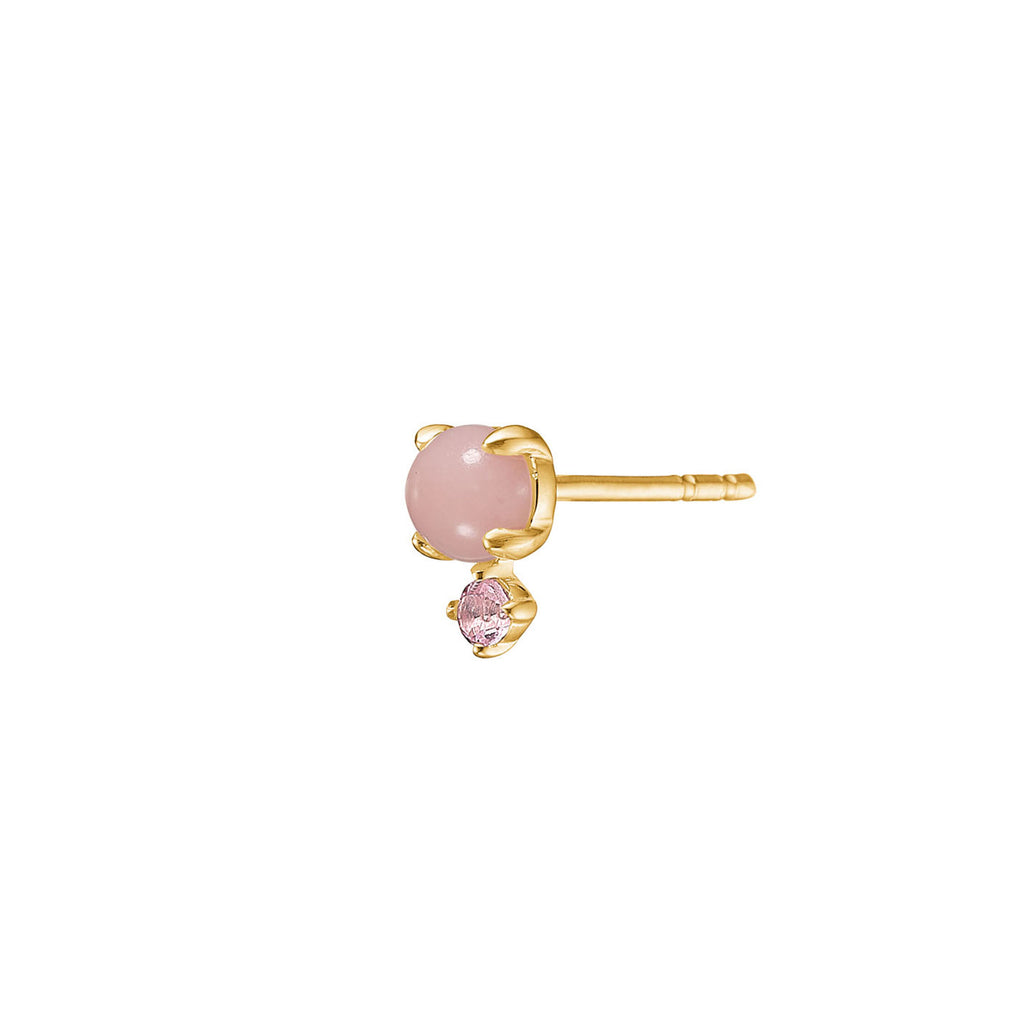 Bon Bon 10K Gold Stud w. Pink Opal & Tourmaline