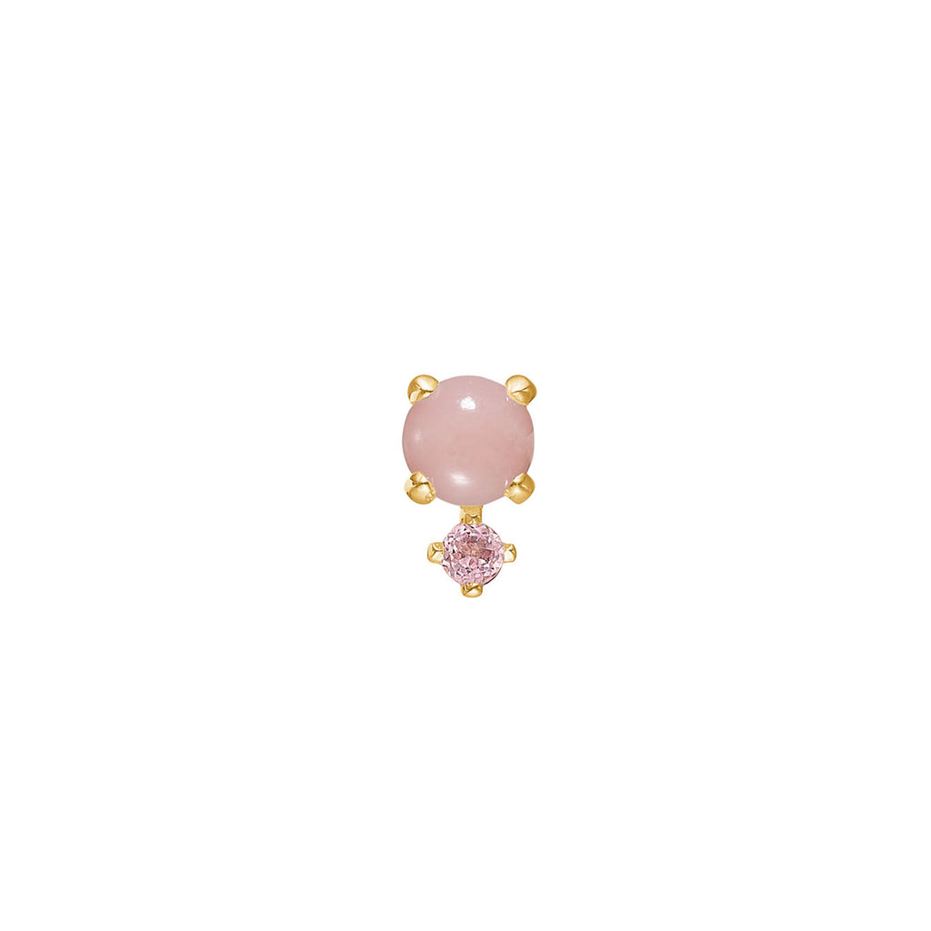 Bon Bon 10K Gold Stud w. Pink Opal & Tourmaline