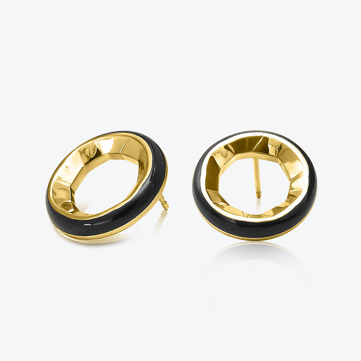 A. Sun Halo 18K Gold Studs w. Jet Black Emaille