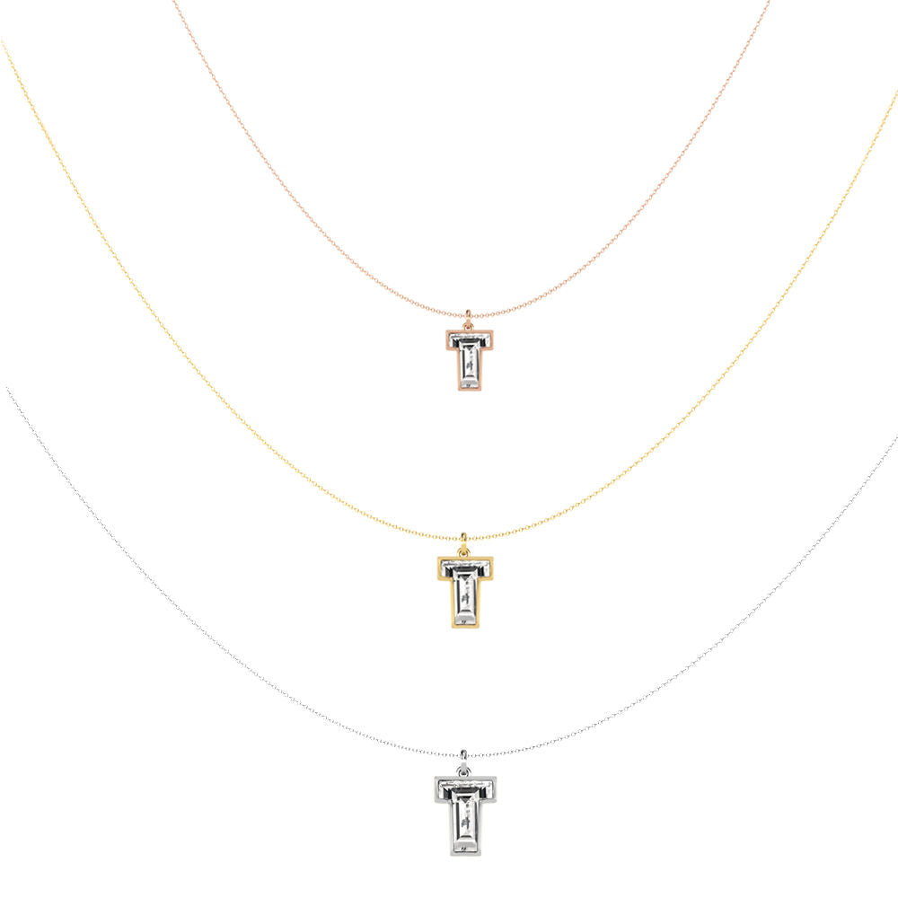 Alphabet 18K Gold, Rosegold or Whitegold Inital T Pendant w. Solitaire Lab-Grown Diamond