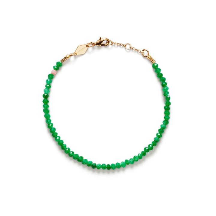 Tan Line Gold Plated Bracelet w. Green Jade