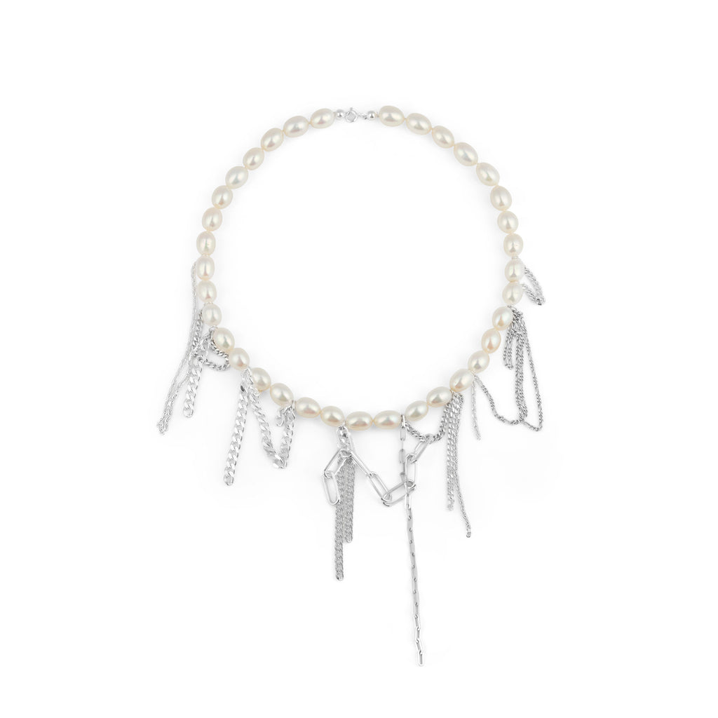 Tangled Pearl Silver Necklace