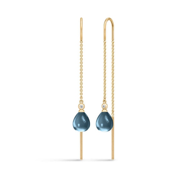 Tasha Chain Gold Plated Earrings w. London Blue Zirconia & Crystal