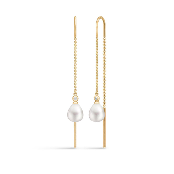 Tasha Chain Gold Plated Earrings w. White Pearl Zirconia & Crystal