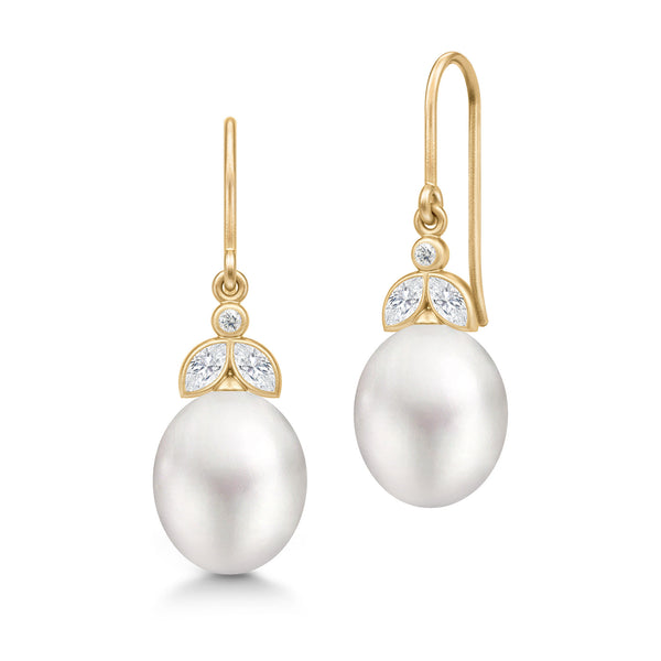 Tasha Gold Plated Earrings w. White Pearl Zirconia & Crystal