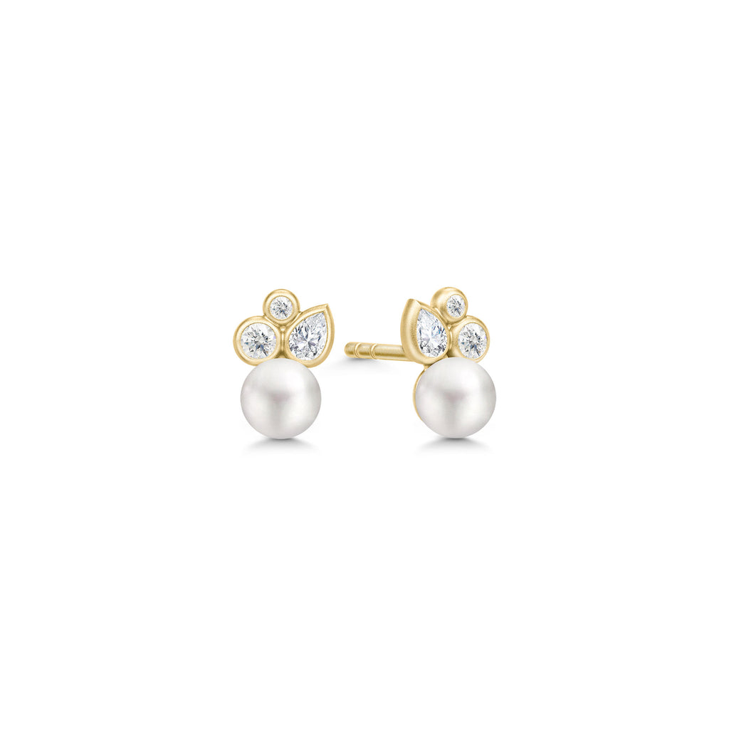 Tasha Gold Plated Studs w. Freshwater Pearl & Cubic Zirconia