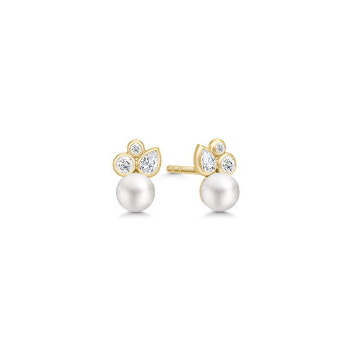 Tasha Gold Plated Studs w. Freshwater Pearl & Cubic Zirconia