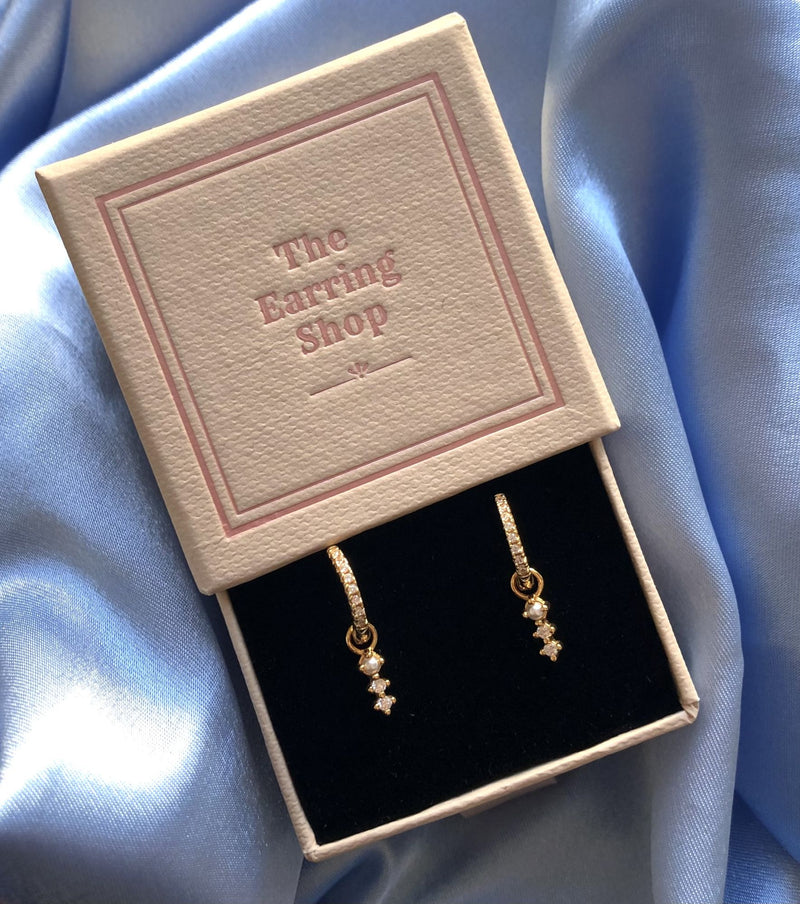 Deux Threader 18K Gold Plated Earring w. White Pearls
