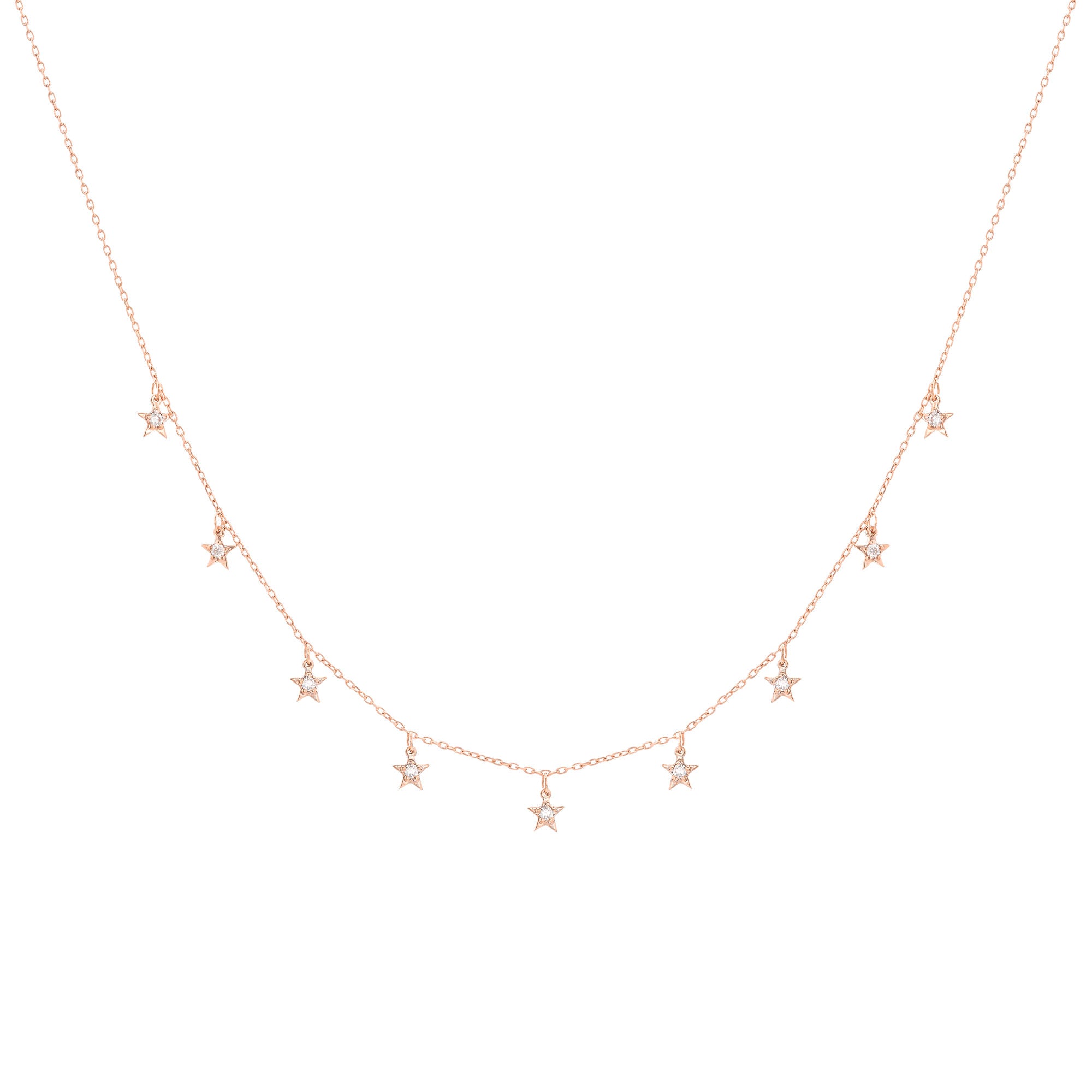 Tiny Star 18K Rose Gold Necklace w. Diamonds