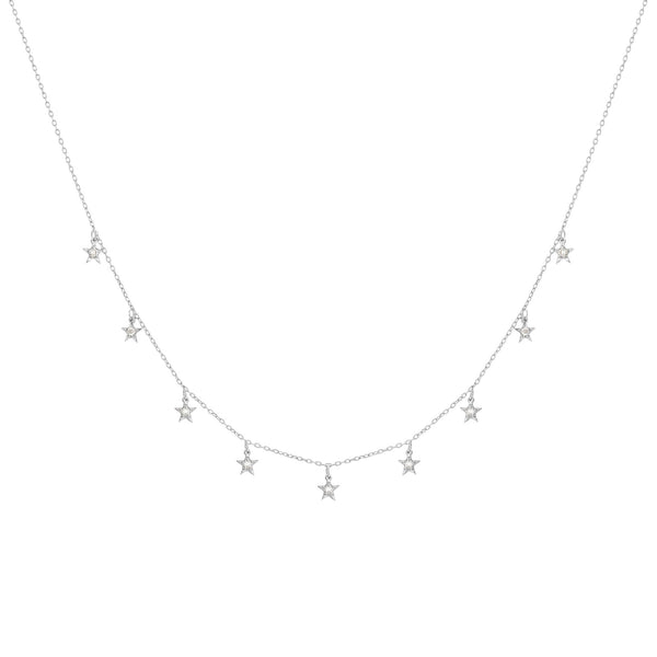 Tiny Star 18K White Gold Necklace w. Diamonds