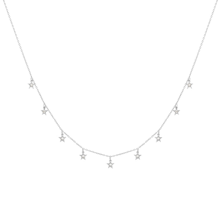 Tiny Star 18K White Gold Necklace w. Diamonds