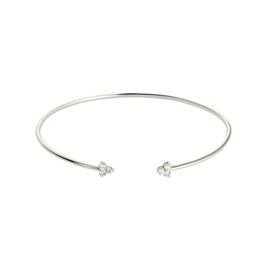 Twin Flame Cuff 18K White Gold Bracelet w. Diamonds