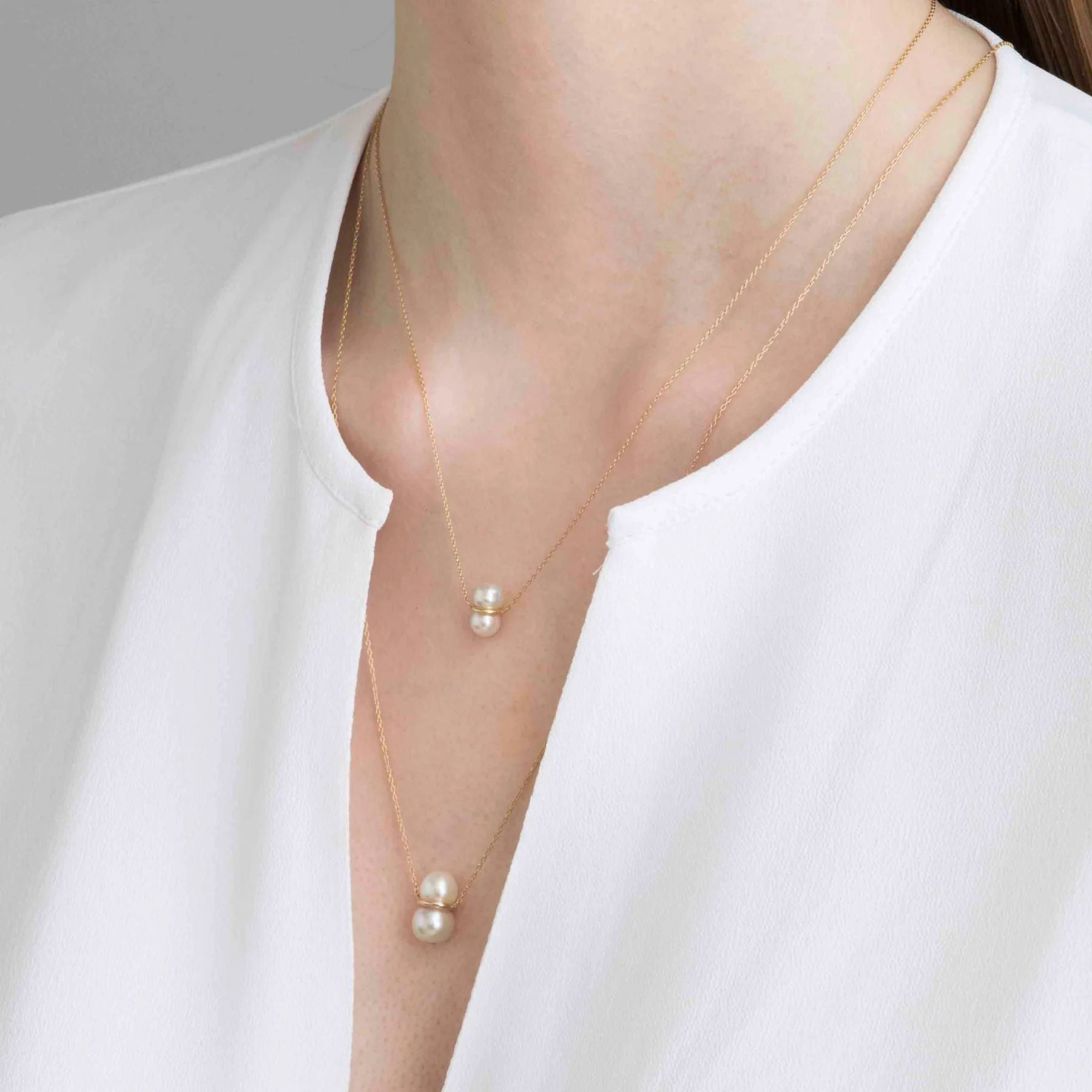 Twin Pearl L 10K Gold Necklace
