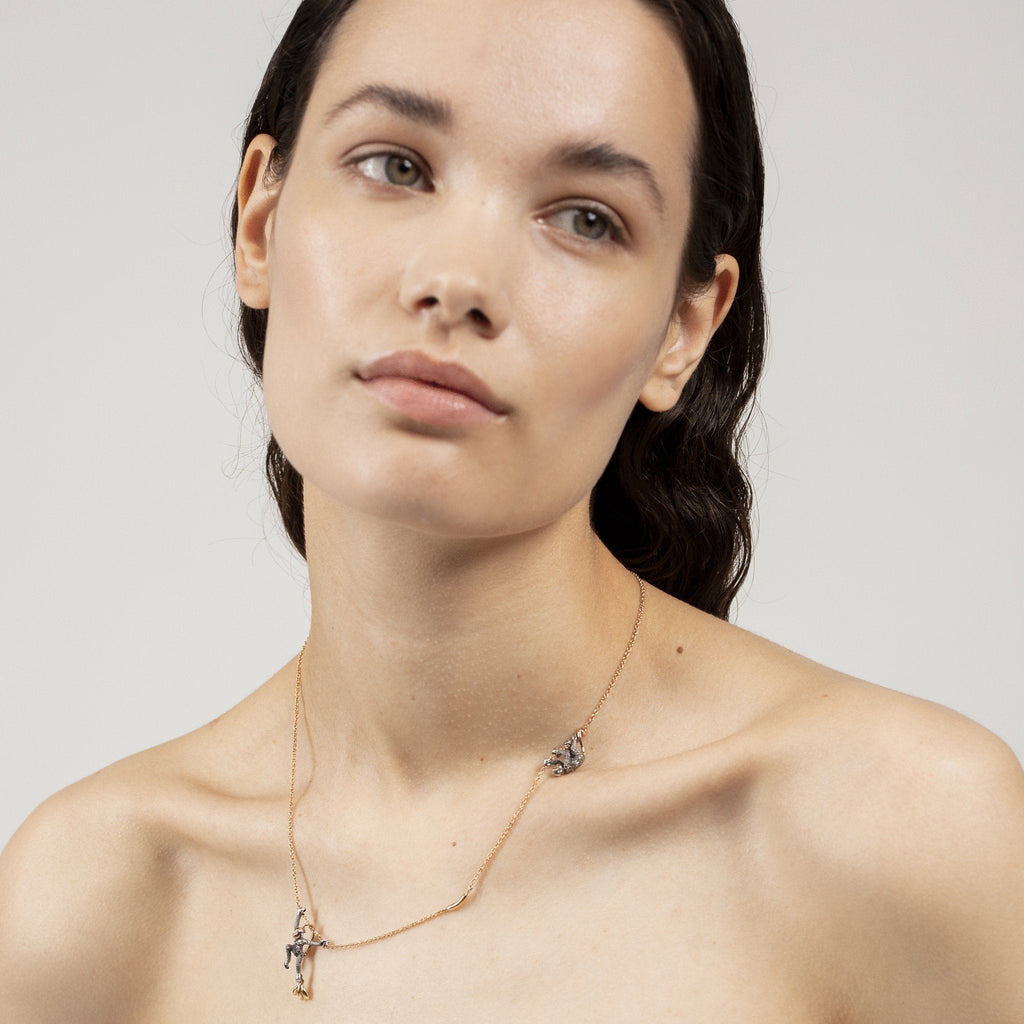 Zwei Affe Roségold, Silber & Gold Chain Halskette w. Diamanten