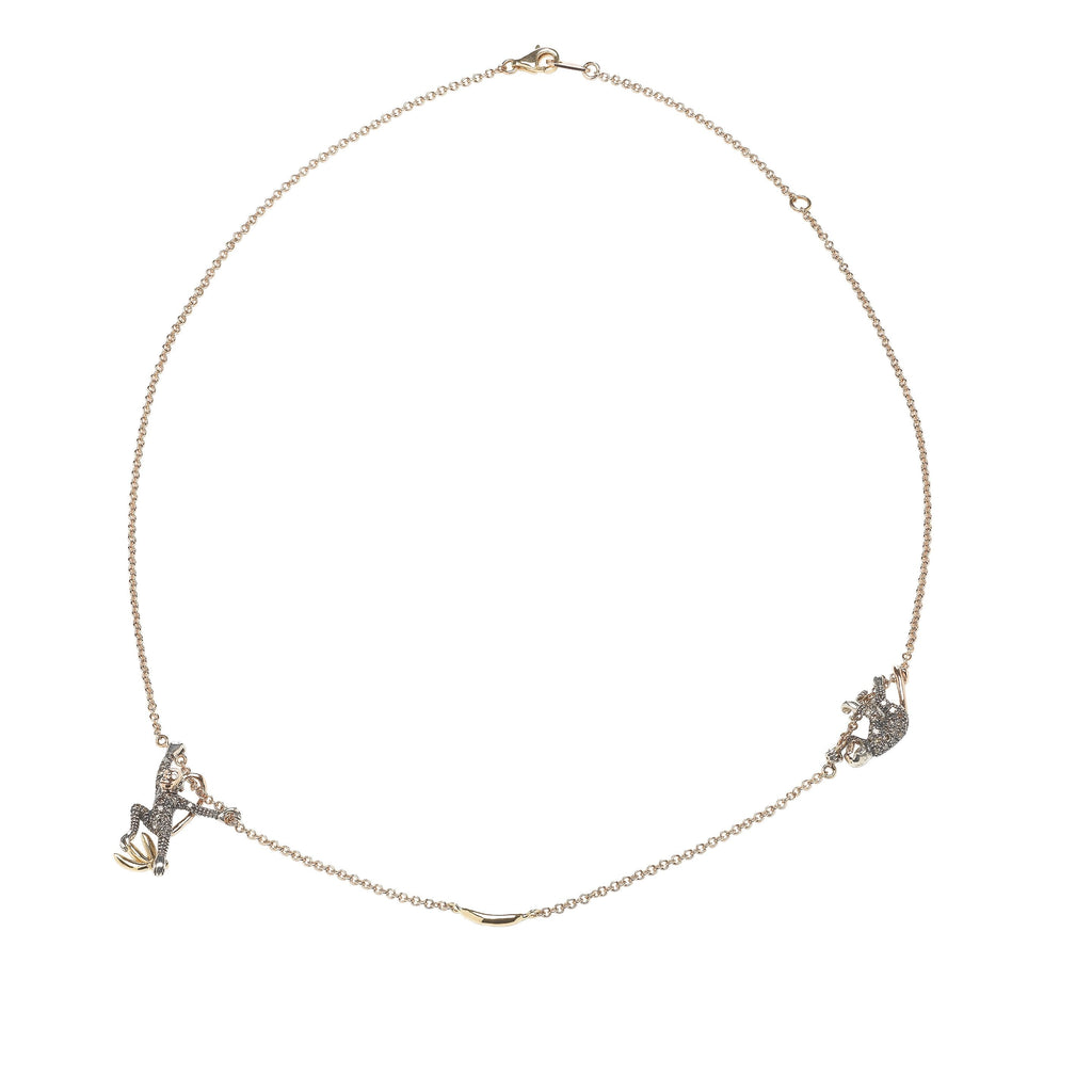 Zwei Affe Roségold, Silber & Gold Chain Halskette w. Diamanten