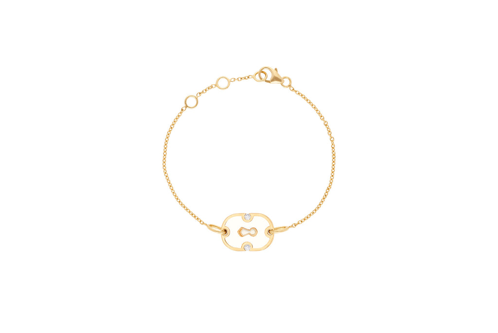 Unlock White 18K Gold & Ceramic Bracelet w. Diamonds