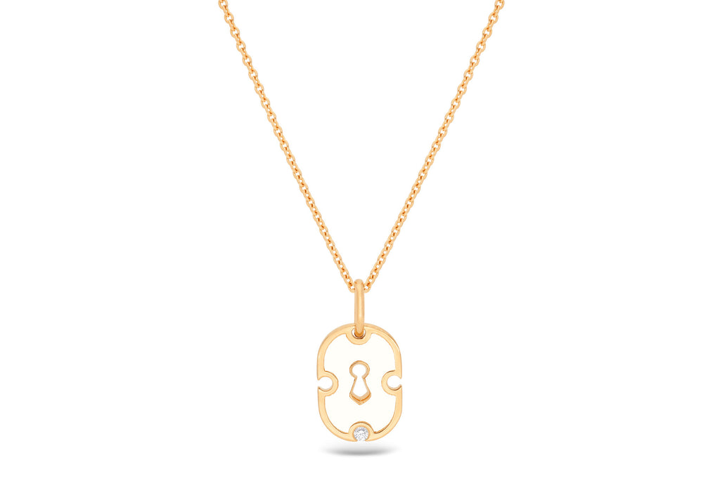 Unlock Hvid 18K Guld & Keramisk Halskæde m. Diamant