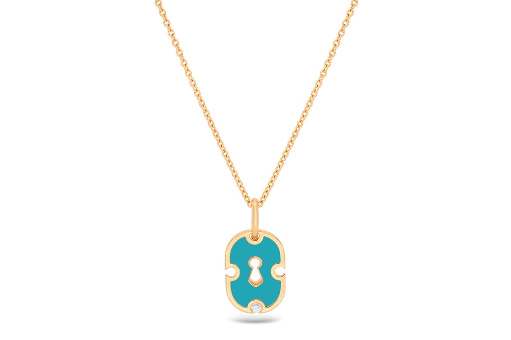 Unlock Cyan Ceramic 18K Gold & Ceramic Necklace w. Diamond