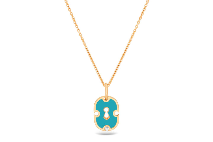 Unlock Cyan Ceramic 18K Gold & Ceramic Necklace w. Diamond
