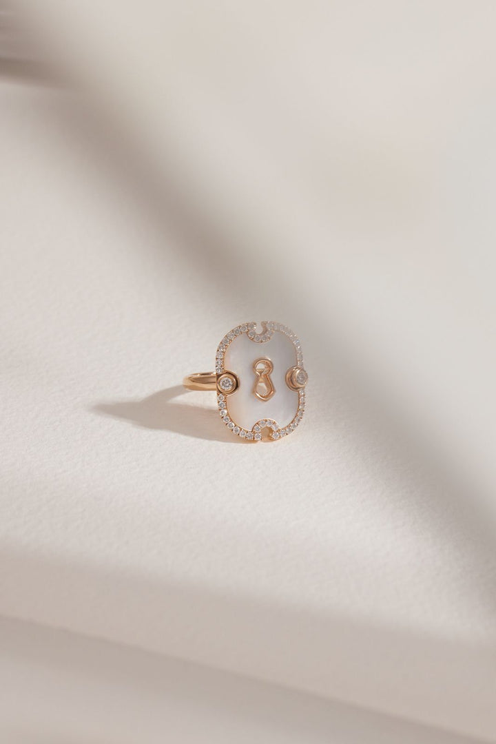 Unlock Perlemor 18K Guld Ringe m. Diamant & Perle