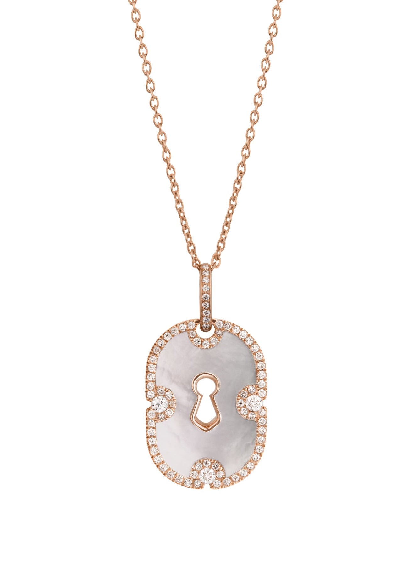 Unlock Mother of Pearl 18K Gold Necklace w. Diamond & Pearl